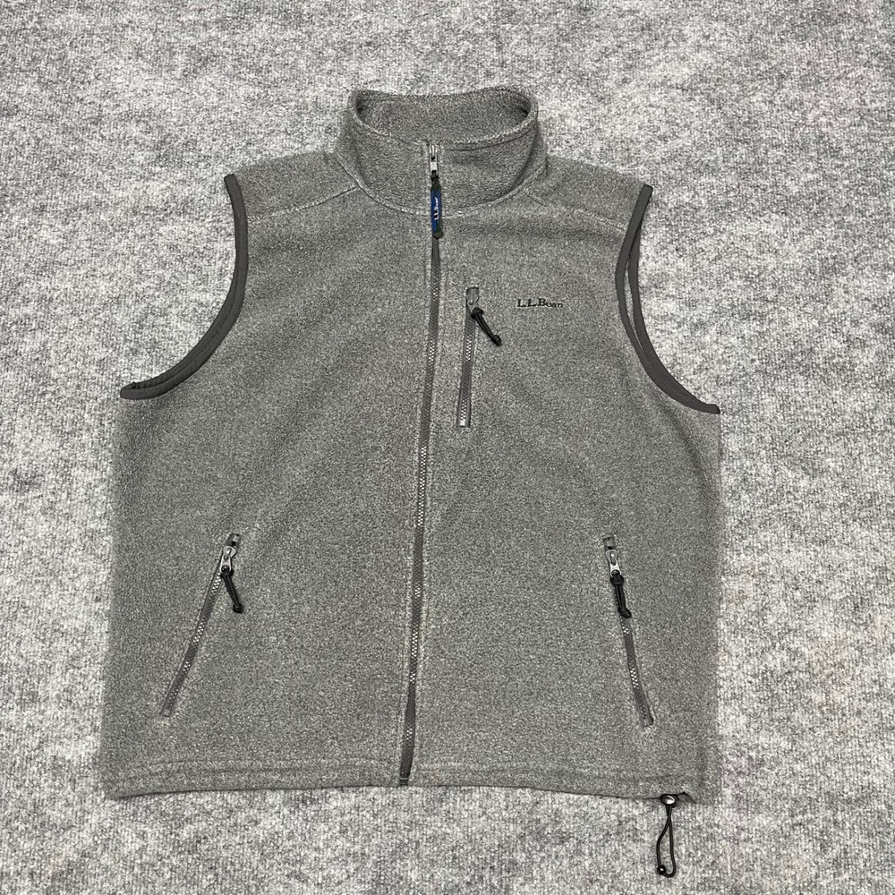 VTG LL Bean Vest Mens Medium Gray Fleece Outdoor Trail Full Zip Made in USA